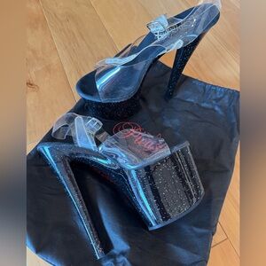 Pleaser Black Platform Slingback Heels